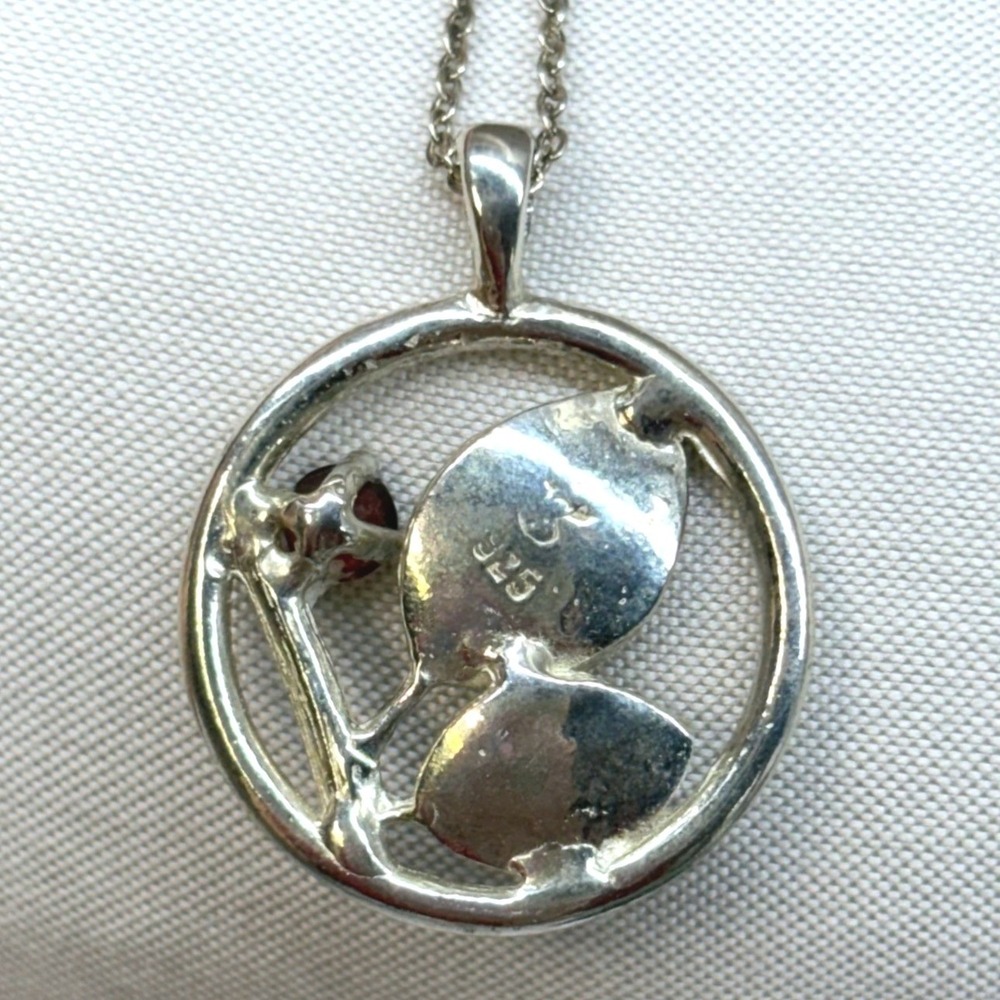 Vince Story Necklace Women OS Silver Excellent Garnet Leaf 925 Pendant 18in - Picture 3 of 8